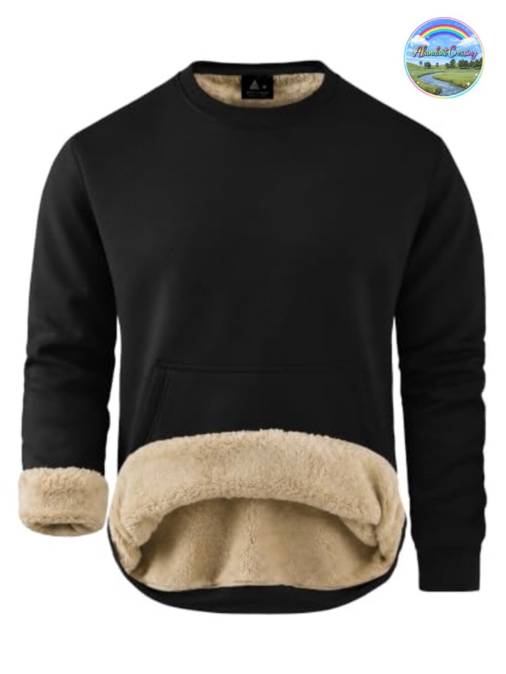 Men's Sherpa Lined Sweatshirt Heavyweight Fleece Crewneck Kangaroo Pocket